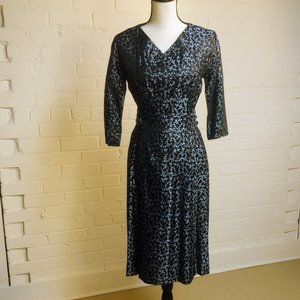 Custom-made, Vintage 50's Black and Blue Dress, Size 4-6